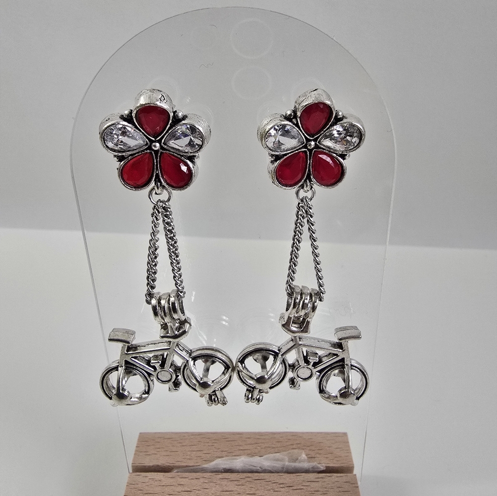 Silver Bicycle Earrings - image 3